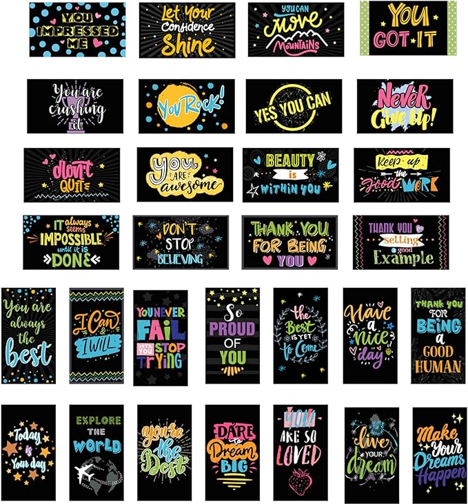 Outus 120 Pcs Motivational Encouragement Quote Cards - Inspirational Kindness Appreciation Gratitude Business Mini Notes, 30 Styles, 3.5 x 2 Inch (Dark Style)