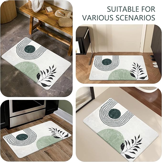 20"X30" Boho Bath Rugs for Bathroom Decor Non-Slip Bath Mat Absorbent Plush Microfiber Soft Carpet Machine Washable Bath Mat for Sink, Showers, Laundry Rooms, Living Room, Green