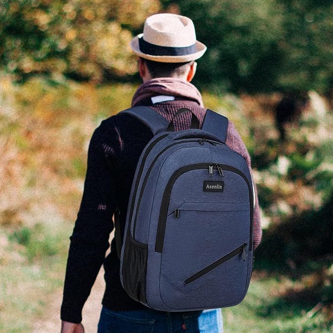 Asenlin Travel Laptop Backpack for Women & Men,Water Resistant Business Slim Sturdy Laptops Backpack with USB Charging Port,Fits 15.6 Inch Notebook College School Computer Bag-Blue