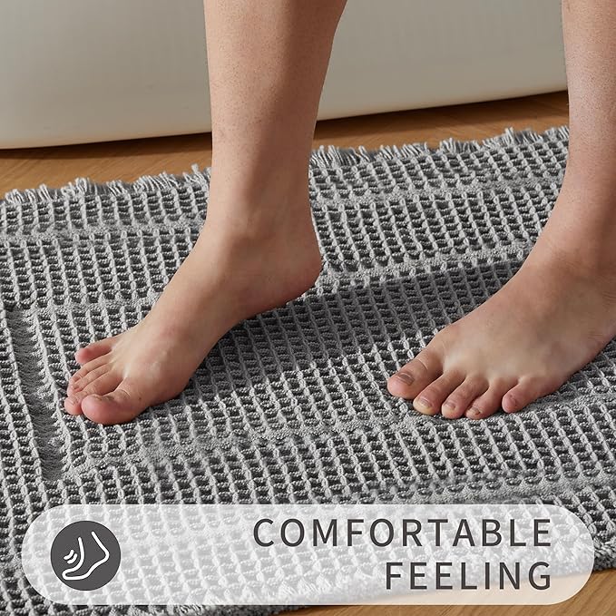 Bathroom Floor Mat,Boho Bathroom Mat,Super Absorbent Bath Rug, Non Slip WashableBathroom Rugs, Quick Dry Shower Mats, Ultra Soft Bath Mat Towel,Grey,18"*30"
