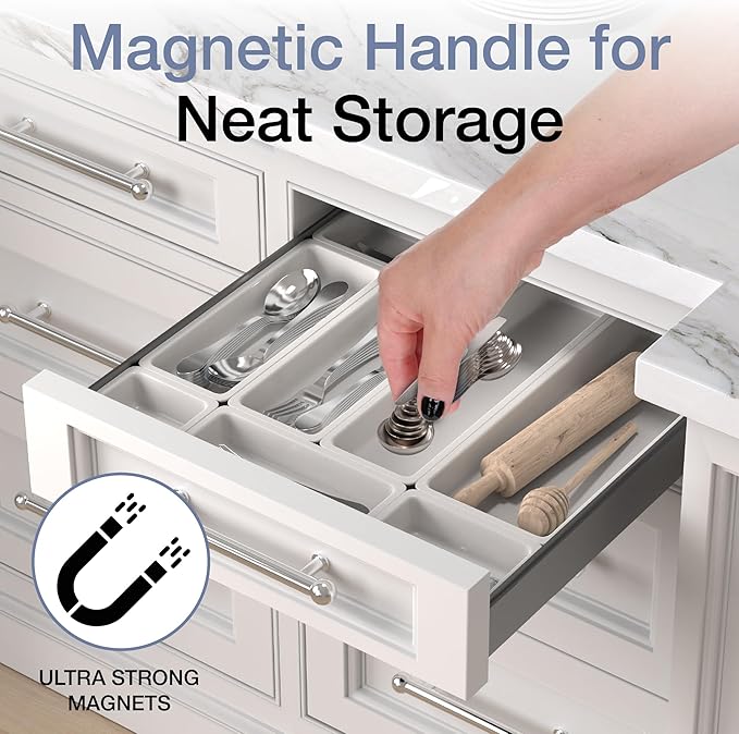 Magnetic Measuring Spoons Set - Stainless Steel, Double Ended, Stackable & Nested Design for Dry and Liquid Ingredients, Ideal for Spice Jars, 9-Piece Set with Leveler (Farmhouse)