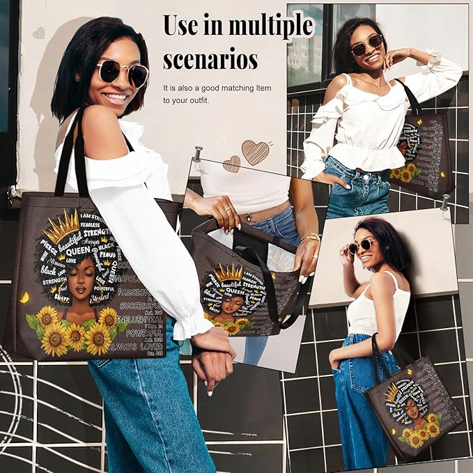 African American Black Women Tote Bag Black Girl Magic Shoulder Handbag For Work Travel Beach Shopping