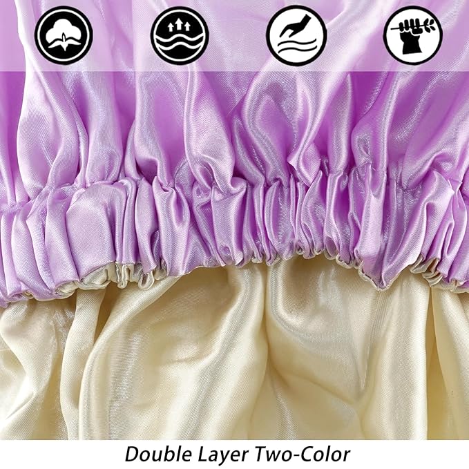 Satin Bonnet Silk Bonnet Hair Bonnet for Sleeping-Slouchy Beanie Hat Satin Sleep Cap for Women's Natural & Curly Hair(Light Purple)