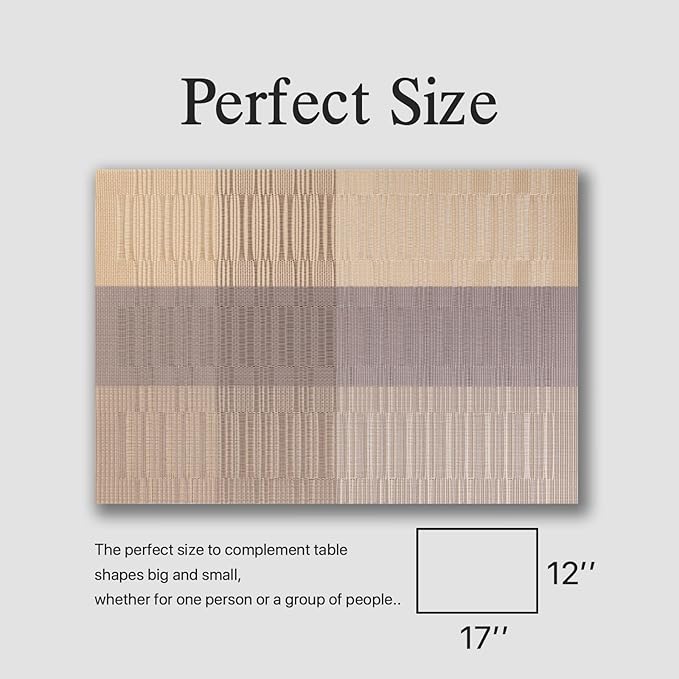 Placemats Set of 4 - Easy Clean Woven Vinyl Placemats for Dining Table, Indoor/Outdoor Place Mats, Washable PVC Table Mats (Gold Dune)