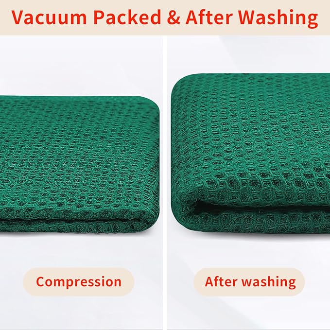 Homaxy 100% Cotton Waffle Weave Kitchen Dish Towels, Ultra Soft Absorbent Quick Drying Cleaning Towel, 13 x 28 Inches, 12-Pack, Dark Green