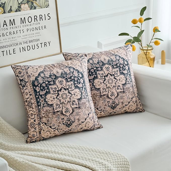 Boho Throw Pillow Covers 22x22 inch Set of 2,Boho Vintage Carpet Pattern Antique Ethnic Decor Double Sided Pattern Cushion Cover Soft Pillow Case Living Sofa Room Bed Square Pillow Cover