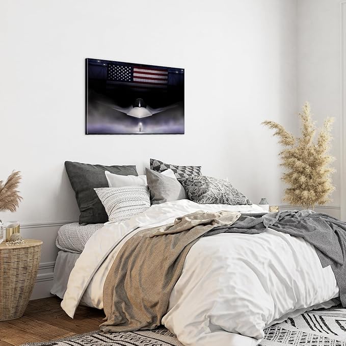 F-47 Fighter Jet Canvas Wall Art with Inner wooden frame - Military Airplane Wall Art for Office & Game Room - Aviation Themed Jet Poster - Lightweight & Easy to Hang - 16x24 Inches