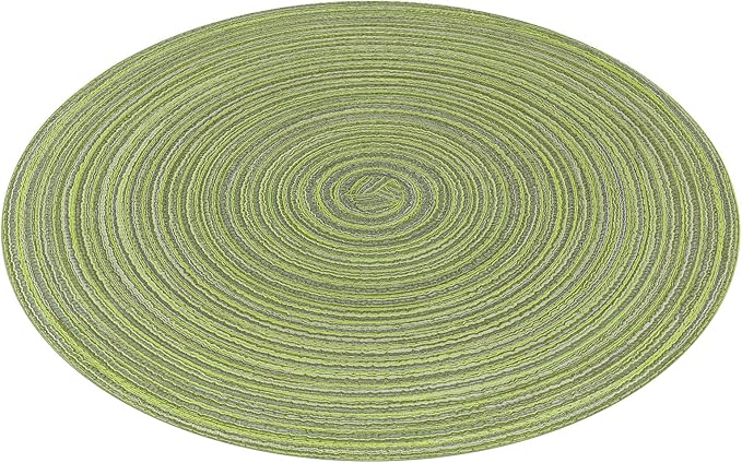 SHACOS Round Placemats Set of 8 Washable 15 inch Round Table Mats Braided Non Slip Fabric Place Mats for Dining Table Indoor (Pea Green, 8)