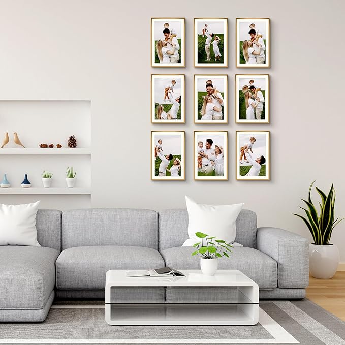 Golden State Art 13x19 Picture Frame 3 Pack - Aluminum Frames with 11x17 Removable Mats & Real Glass, Display 13x19 Posters or 11x17 Photos - Bronze Gallery Wall Frames for Home Office Decor