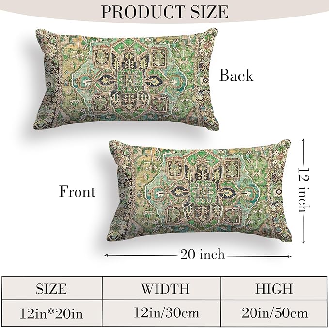 Boho Throw Pillow Covers 12x20 inch Set of 2,Boho Vintage Carpet Pattern Antique Ethnic Decor Double Sided Pattern Cushion Cover Soft Pillow Case Living Sofa Room Bed Square Pillow Cover