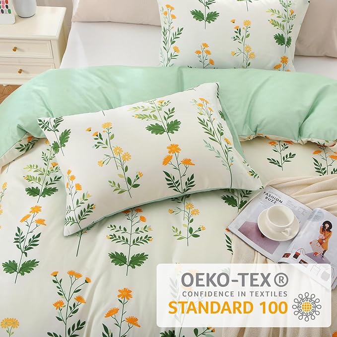 MUXHOMO Duvet Cover King Size, Reversible Floral Vintage Duvet Cover Set with Zipper Closure, 3 Pieces Botanical Patterns Soft Microfiber Bedding Set (90"x104", 2 Pillow Cases)