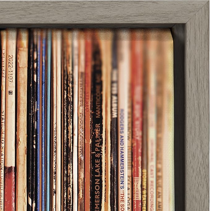 Kate and Laurel Sylvie 33RPM Framed Canvas Wall Art by Robert Cadloff of Bomobob; 22x22 Gray; Decorative Music Art for Wall