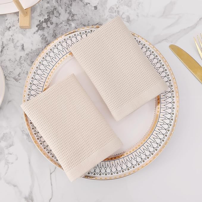Homaxy 100% Cotton Waffle Weave Dish Cloths - 12 Pack Soft and Absorbent Dish Towels - 12 x 12 Inches Quick Dry Dish Rags - Beige