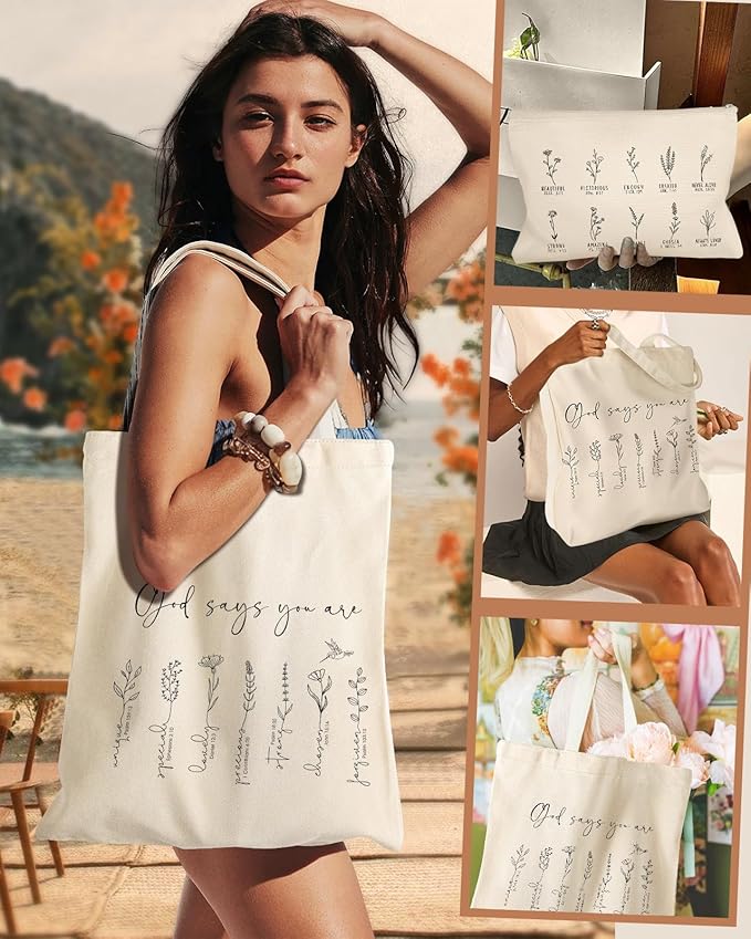 Aesthetic 2 Pack Canvas Tote Bag - with Makeup Zipper Pouch for Women Bag for Shopping, Gym, Travel, Vacation