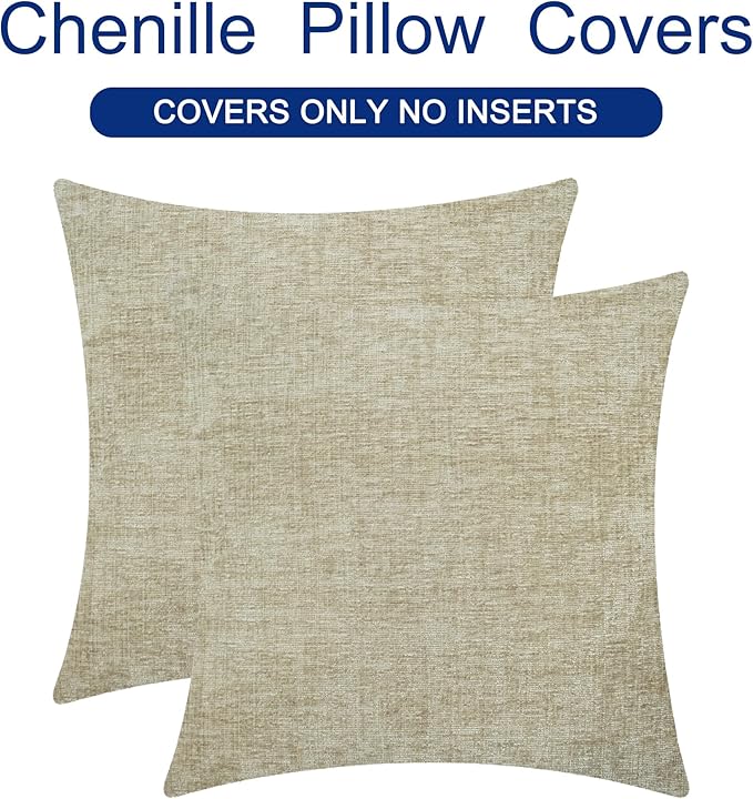 CaliTime Throw Pillow Covers Decorative 20 X 20 Inches Pack of 2 Cozy Chenille Cushion Cases for Couch Sofa Bed Living Room Home Light Taupe