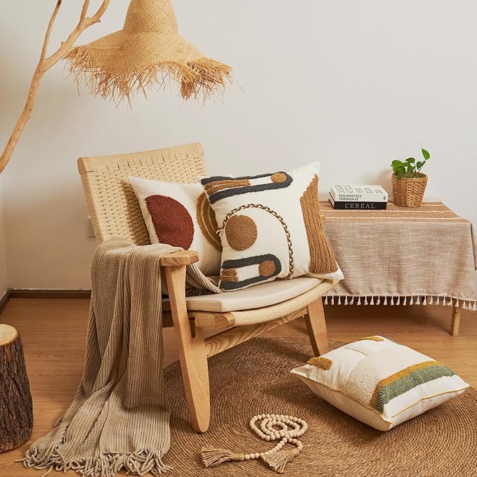 lifein 18x18 Pillow Covers-Throw Pillow Cover,Tufted Boho Jacquard Pillow Covers,Farmhouse Decorative Pillow Cover,Pillow Cases for Gift,Couch,Sofa,Bed,Chair,Living Room,Home Decor(18x18inch)