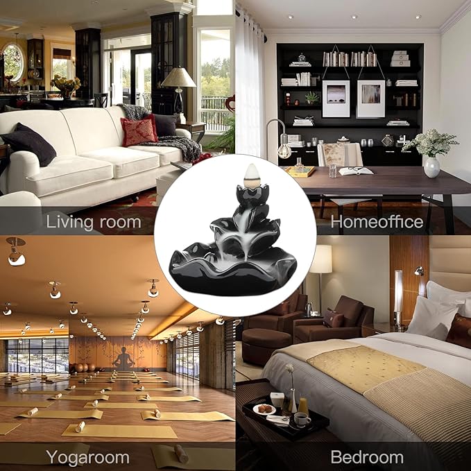 DK177 Incense Holder Waterfall Incense Burner Ceramic Backflow Zen Incense Fountain Machine Diffuser Burner Cone Holder for Spiritual Aromatherapy Gifts Set Home Decor with 20 Cones