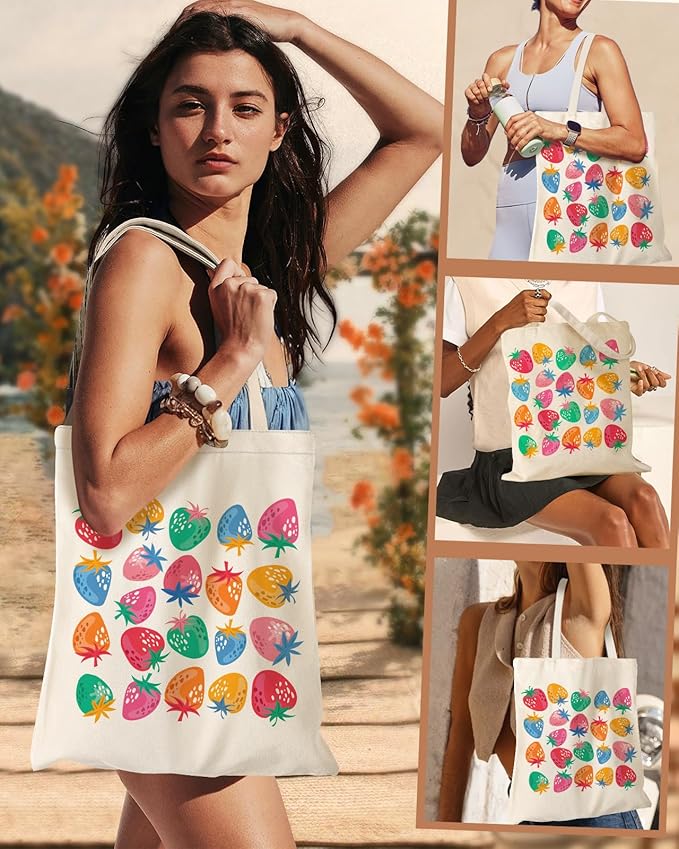 Aesthetic Canvas Tote Bag with Inner Pocket for Women, Cloth Cotton Totes Bag with Pattern for Shopping, Gym