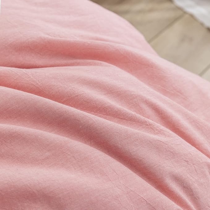 BESTOUCH Duvet Cover Set 100% Washed Cotton Linen Feel Super Soft Comfortable Chic Lightweight 3 PCs Home Bedding Set Solid Red Pink Cal King