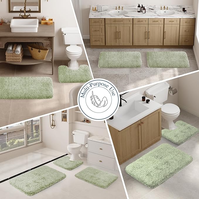 Walensee Large Bathroom Rug (24 x 60, Pale Green) Extra Soft and Absorbent Shaggy Bath Mat Machine Washable Microfiber Non Slip Luxury Floor Mat