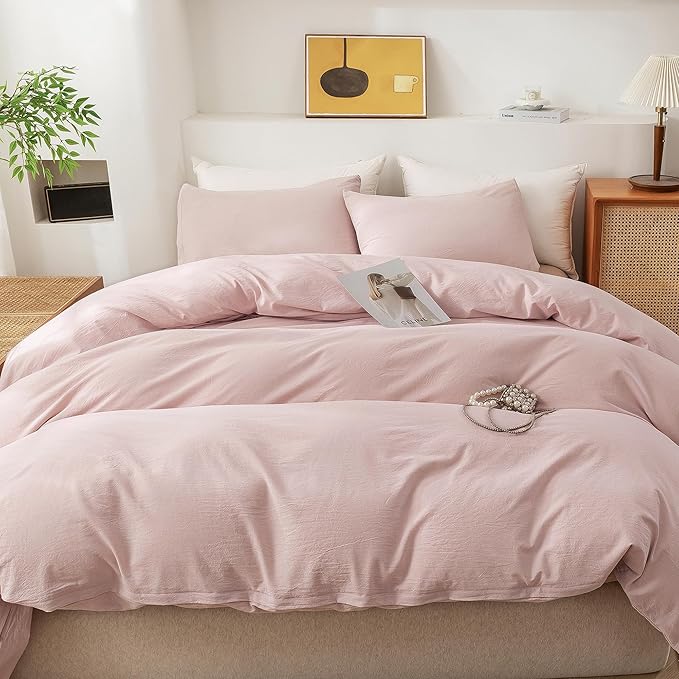 ECOCOTT Duvet Cover Oversized King Size - 100% Washed Cotton Durable Soft Comfy Duvet Cover Set, 3 Pieces Duvet Cover with Zipper Closure (Greyish Pink)