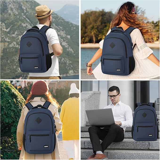 Backpack for Men and Women, School Backpack Teens Boys and Girls 15.6 Inch Laptop Bookbag with USB Charger for High School College Work Travel Business (Dark Blue)