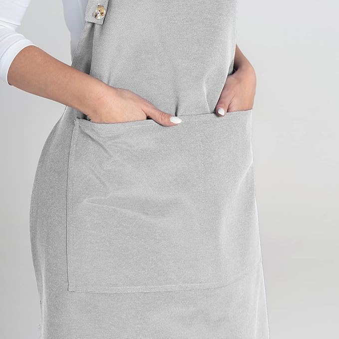 TOSHE Kitchen Apron Waterdrop Resistant Cotton Apron with adjustable Aprons for Women with Pockets 10 Color option Cooking Silver Apron (Silver)