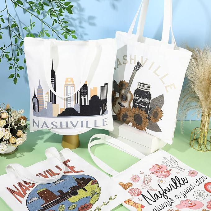 Paterr 4 Pcs City Souvenir Tote Bag-New York Chicago Seattle Los Angeles Boston San Francisco Paris Italy Las Vegas Nashville