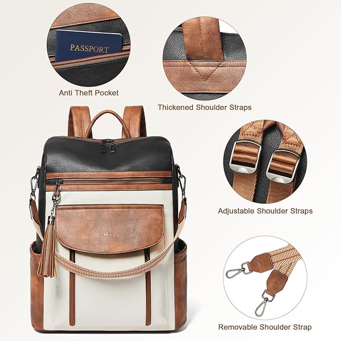 Shrrie Laptop Backpack for Women 15.6 inch,Travel Leather Backpack Purse Nurse Teacher Carry on Backpack Computer Bag,Professional Water-Resistant College Business Work Casual Daypack,Two-tone Maroon