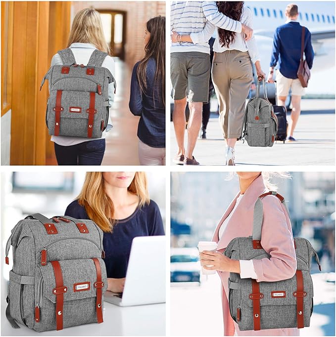 FALANKO Laptop Backpack for Women, Work Doctor Teacher Nurse Wide Open College School Student 17.3 Inch Laptops Bookbag Purse with USB Charging Port, Travel RFID Computer Bag for Men Women Girls Grey