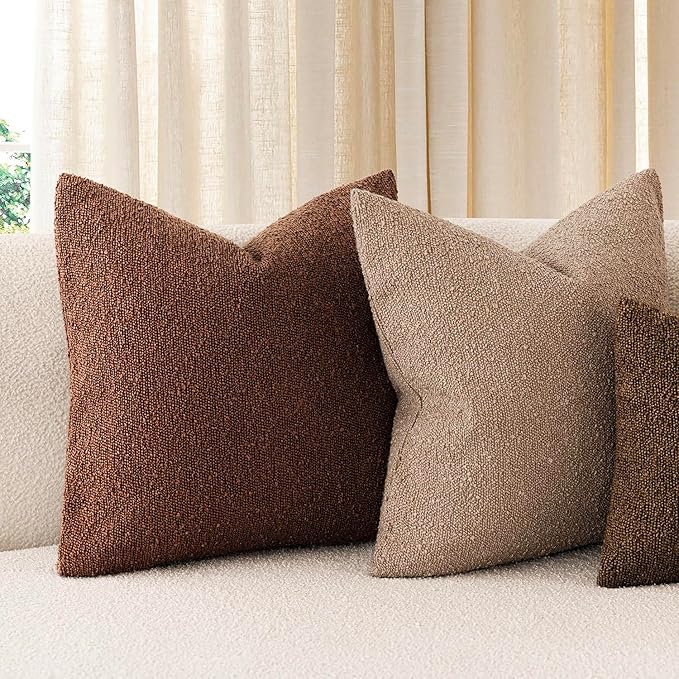 Foindtower Set of 2, Decorative Textured Boucle Throw Pillow Covers Accent Solid Pillow Cases Neutral Soft Cozy Couch Cushion Case for Chair Sofa Bedroom Living Room Home Decor 26x26 Inch Red Taupe