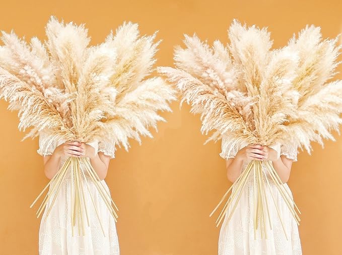 46" inch 20 Stems Natural Pampas Grass Decor Tall, Pompas Grass, Tall Pampas Grass for Weddingm, Farmhouse, Boho Home Decor (Beige)