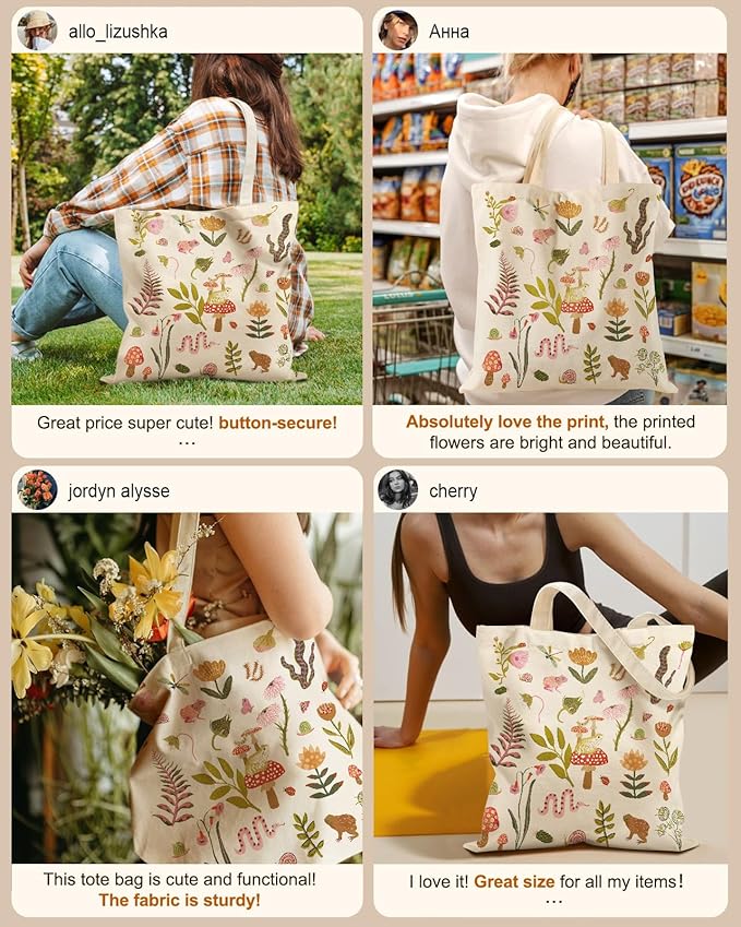 Canvas Tote Bag for Women - Aesthetic Canvas Totes with Pockets Cute Reusable Cloths Ladies Shoulder Bag