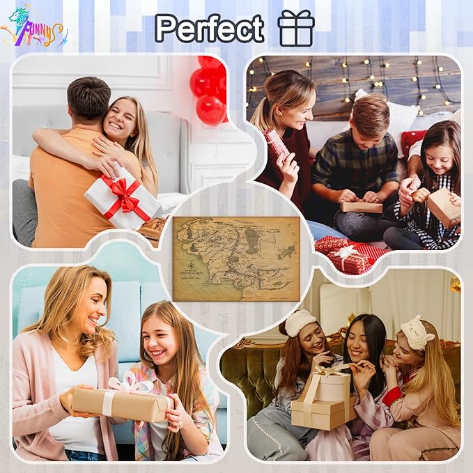 Middle Earth Map Wall Art Canvas Print - Fantasy Map of Middle Earth - 16''H x 24''W with Inner Wooden Frame - Lightweight & Easy to Hang - Perfect for Bedroom, Game Room Decor