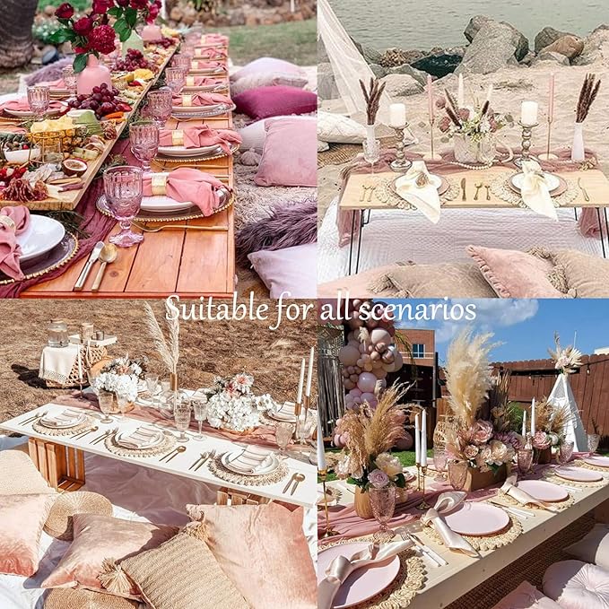 Cheesecloth Table Runner Boho Table Runner 13.3FT Long Vintage Rustic Dusty Blush Gauze Wedding Dining Table Decorations for Holiday Birthday Party Baby Shower Event Decorations