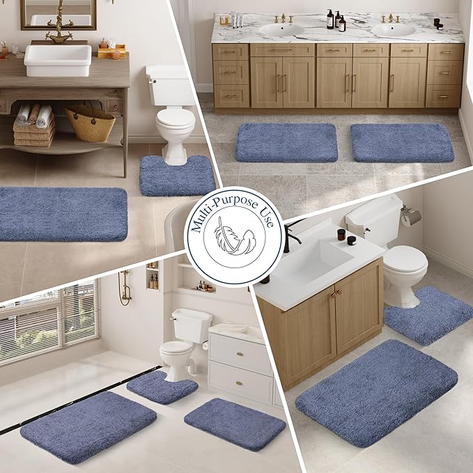 Walensee Large Bathroom Rug (24 x 48, Blue) Extra Soft and Absorbent Shaggy Bath Mat Machine Washable Microfiber Non Slip Luxury Floor Mat