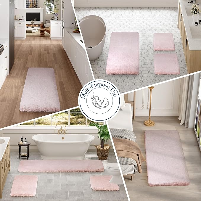 Walensee Contour Rug (20x24, Dusty Pink) Non Slip Bath Mat for Bathroom - Water Absorbent Soft Microfiber Shaggy Mat - Machine Washable U Shape Toilet Rug