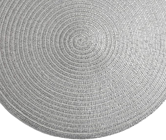 SHACOS Silver Glitter Round Placemats Set of 6 Sparkle Bling Place Mats Glitz Table Mats for Christmas Holiday Home Party Wedding Festive Table Decoration (6, Silver)
