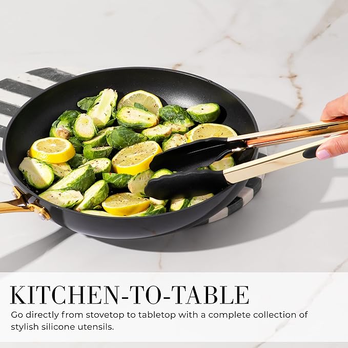 Styled Settings Black and Gold Cooking Utensils Set - 7-Piece Silicone Utensils Set Include Spatula Holder for Nonstick Cookware and Modern Kitchens - Stylish Black and Gold Kitchen Accessories