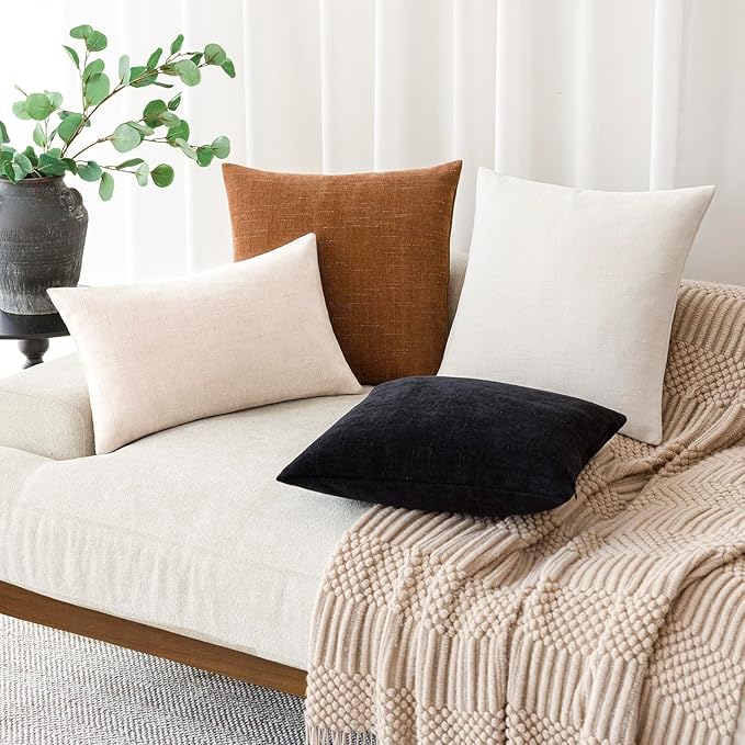 Foindtower Pack of 2 Soft Textured Throw Decorative Pillow Covers Lumbar Accent Solid Cushion Cover Cozy Neutral Farmhouse Pillow Case for Couch Sofa Bedroom Living Room 12x24 Inch, Light Beige