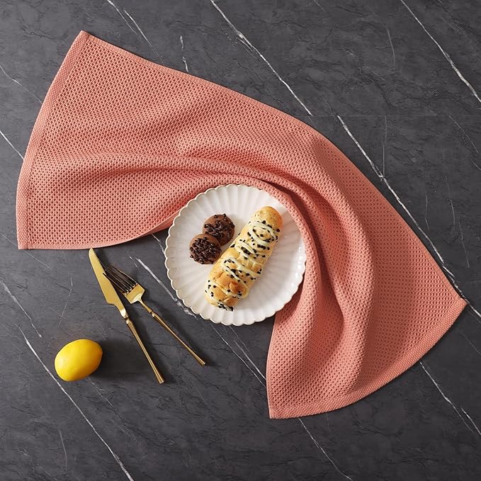 Homaxy 100% Cotton Kitchen Towels and Dishcloths Set, 12 x 12 Inches and 13 x 28 Inches, Set of 12 Bulk Kitchen Towels Set, Ultra Soft Absorbent Dish Cloths for Washing Dishes, Coral