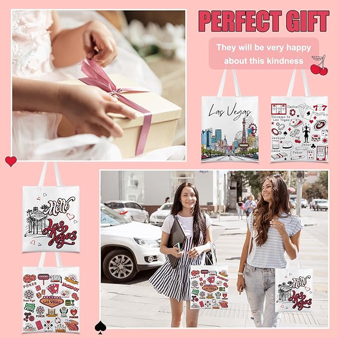 Paterr 4 Pcs City Souvenir Tote Bag-New York Chicago Seattle Los Angeles Boston San Francisco Paris Italy Las Vegas Nashville