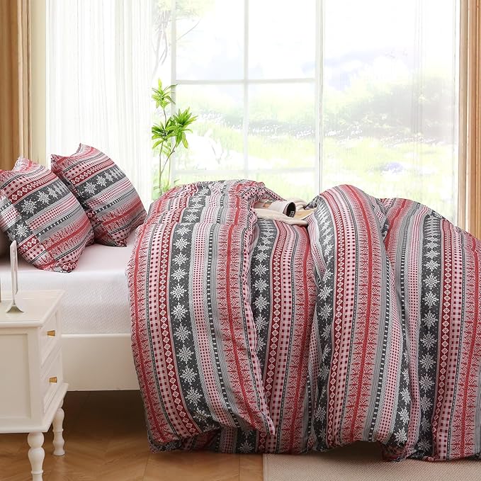 MUXHOMO Duvet Cover Queen Size, 3 Pieces Floral Duvet Cover with Boho Flower Patterns, Soft Microfiber Bedding Set with Zipper Closure 4 Ties (2 Pillow Cases 20"x30")