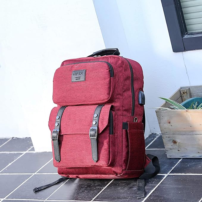 HFSX Laptop Backpack Women Men College Backpacks Bookbag Vintage Backpack Book Bag Fashion Back Pack Anti Theft Travel Backpacks with Charging Port fit 15.6 Inch Laptop Red