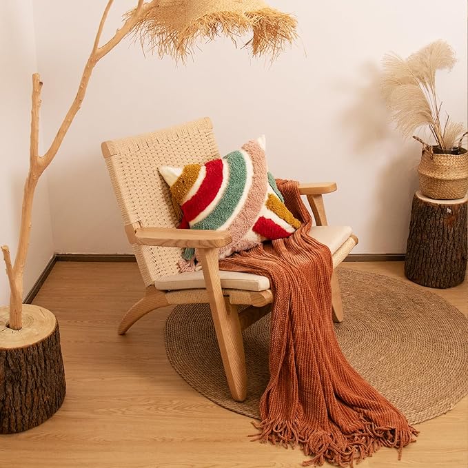 lifein 18x18 Pillow Covers-Throw Pillow Cover,Tufted Boho Jacquard Pillow Covers,Farmhouse Decorative Pillow Cover,Pillow Cases for Couch,Sofa,Bed,Chair,Living Room,Home Decor(18x18inch)