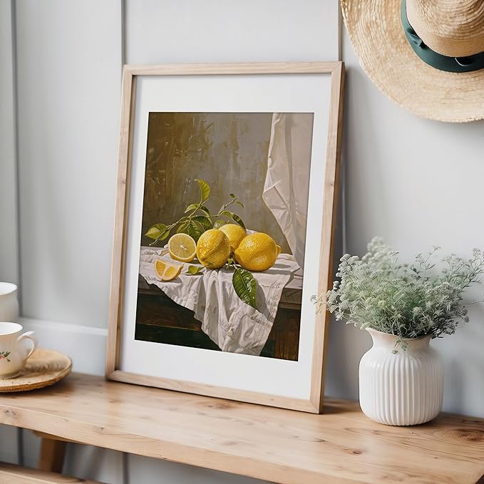 Lemon Still Life Squeeze the Day Art Print - 11x14 | Kitchen Wall Art for Dining Room Decor | Farmhouse Pictures for Home | Rustic Wall Decor for Living Room | Vintage Wall Pictures