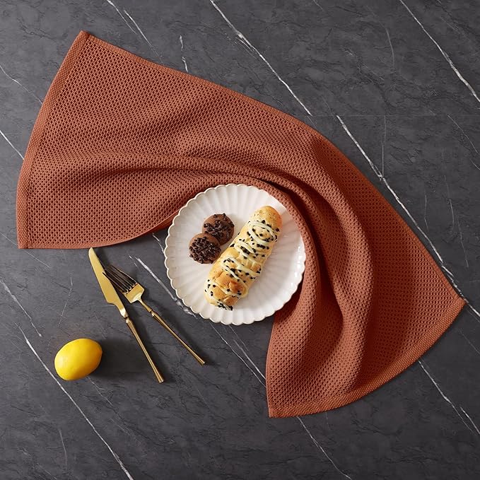 Homaxy 100% Cotton Kitchen Towels and Dishcloths Set, 12 x 12 Inches and 13 x 28 Inches, Set of 8 Bulk Kitchen Towels Set, Ultra Soft Absorbent Dish Cloths for Washing Dishes, Rust