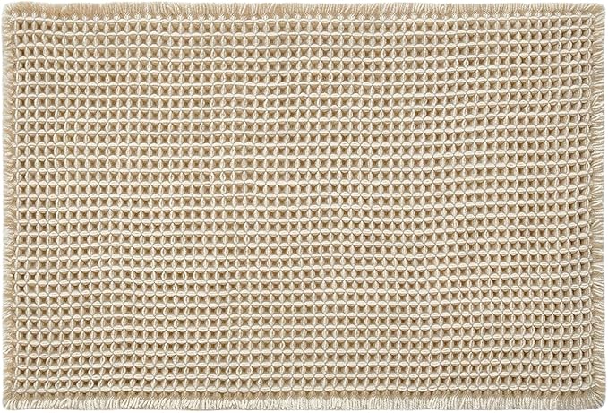 Pale Beige Bathroom Rug, Waffle Bath Mat Non Slip Washable Super Absorbent Quick Dry Boho Farmhouse Bathroom Decor, 36''x24'' Pale Beige