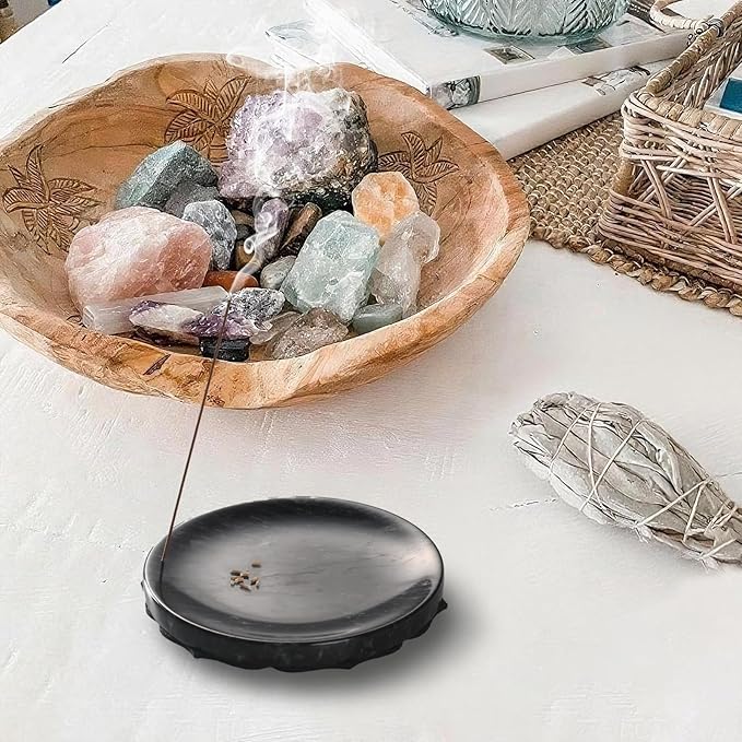 Ember Echo 7.1-Inch Natural Marble Incense Holder,Handmade Large Incense Burner for Meditation Yoga SPA, Long Incense Sticks Holder for Palo Santo/Sage/Cone/(Black)