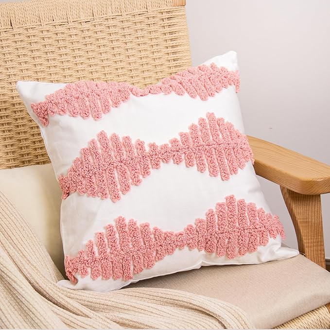 lifein 18x18 Pillow Covers-Throw Pillow Cover,Tufted Boho Jacquard Pillow Covers,Farmhouse Decorative Pillow Cover,Pillow Cases for Gift,Couch,Sofa,Bed,Chair,Living Room,Home Decor(18x18inch)
